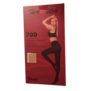 HA WA Opaque Tights for Women, High Waist Soft Solid - 70 Denier - Nude Small